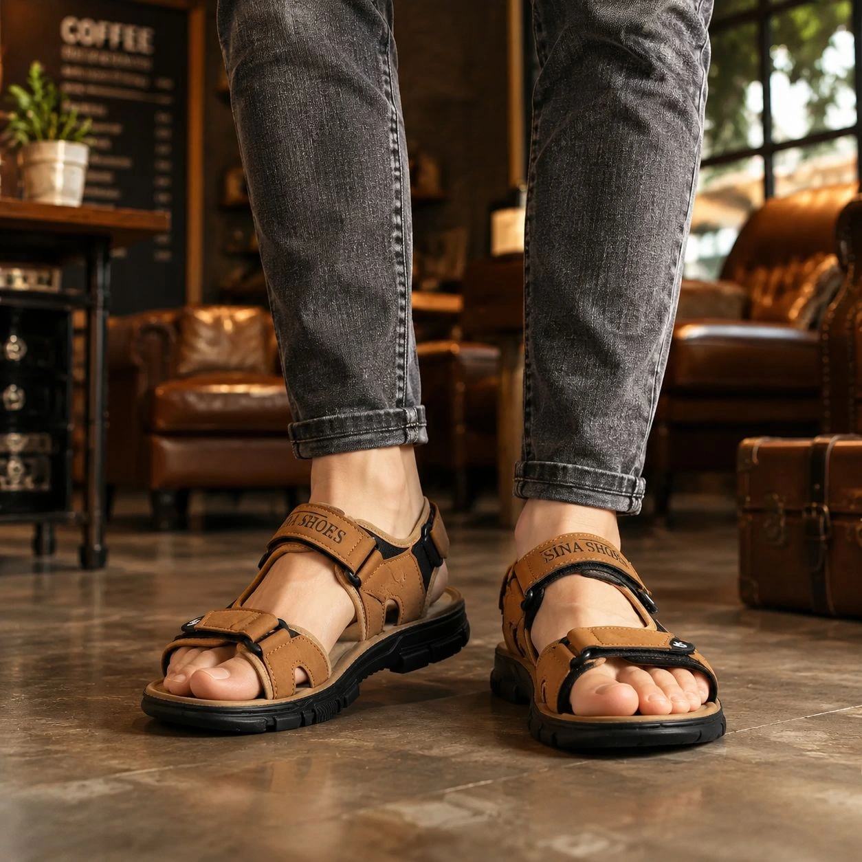 کفش صندل مردانه تابستانی مدل Sina Shoes -عسلی