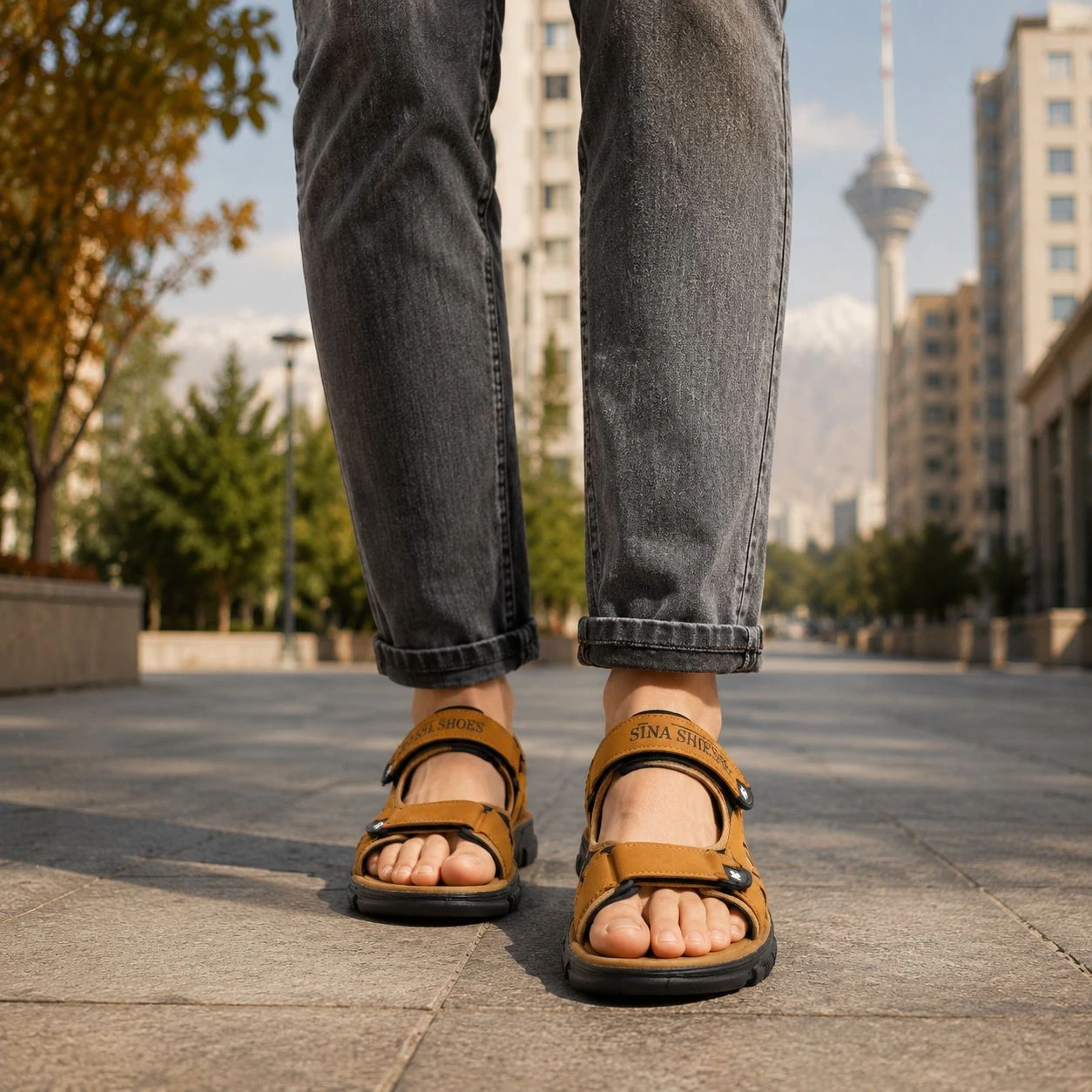 کفش صندل مردانه تابستانی مدل Sina Shoes -عسلی