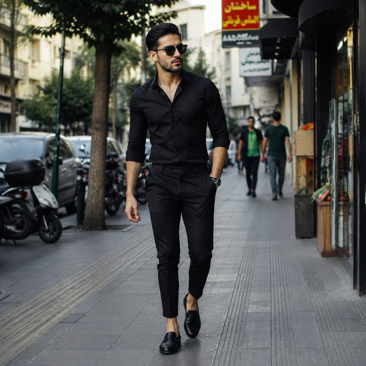 پکیج پیراهن مردانه مشکی مدل VQ  شلوار مردانه مشکی مدل MOBIN